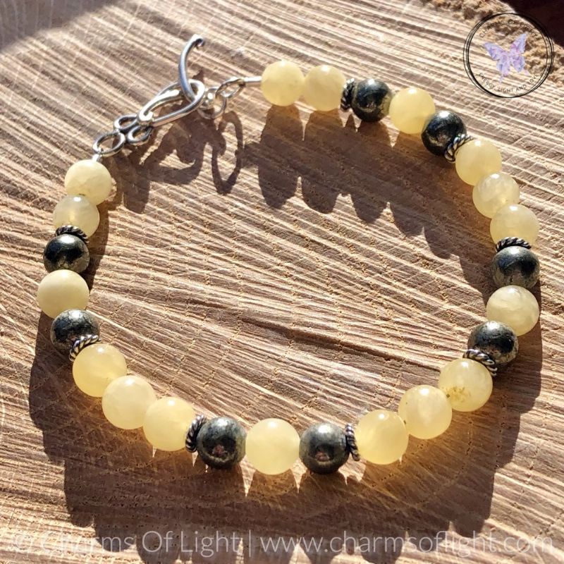 Yellow Calcite & Pyrite Bracelet with Silver Toggle Clasp